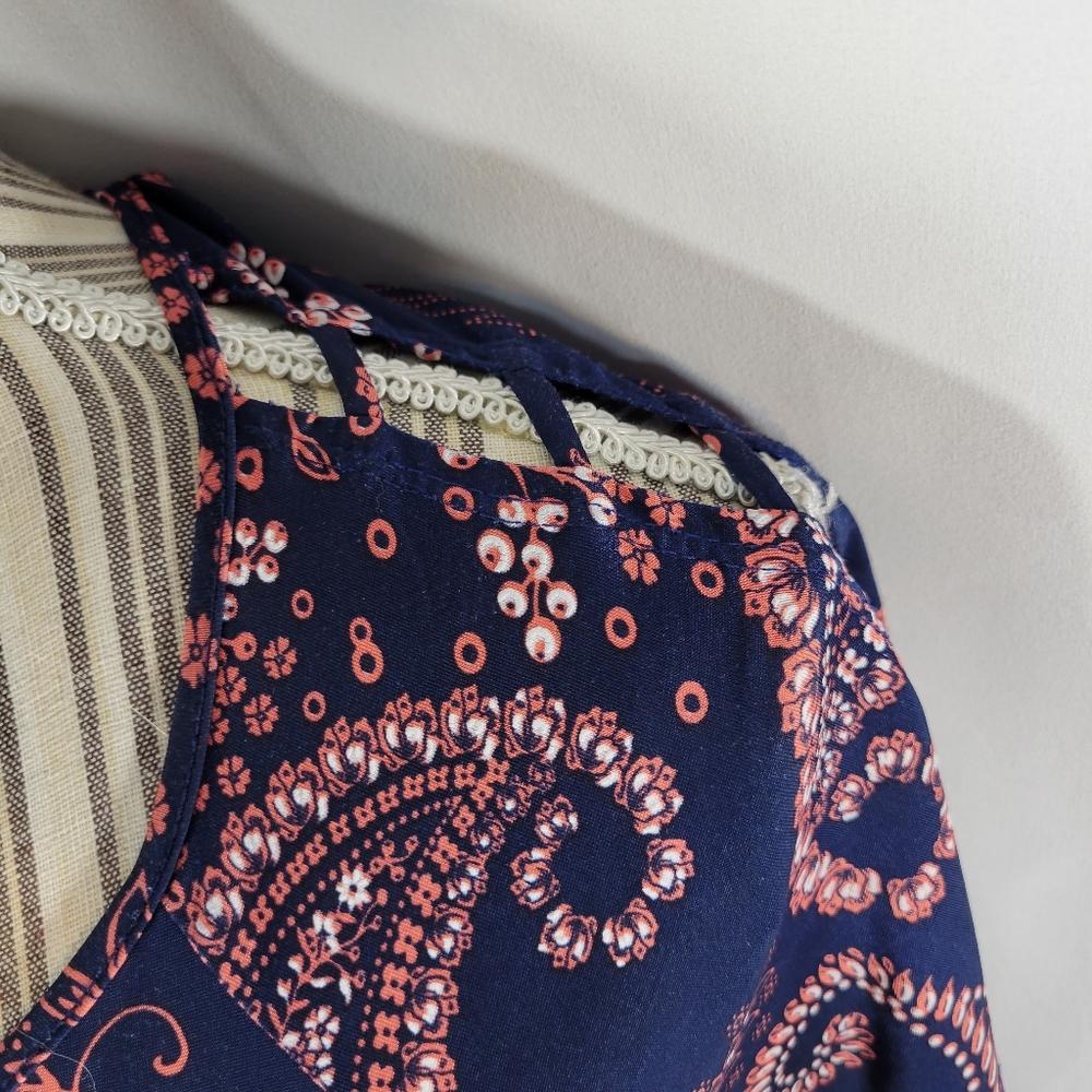 PerSeption Concept Navy/Orange/White Paisley Ladder Cut Shoulders Size XLarge - Picture 3 of 9